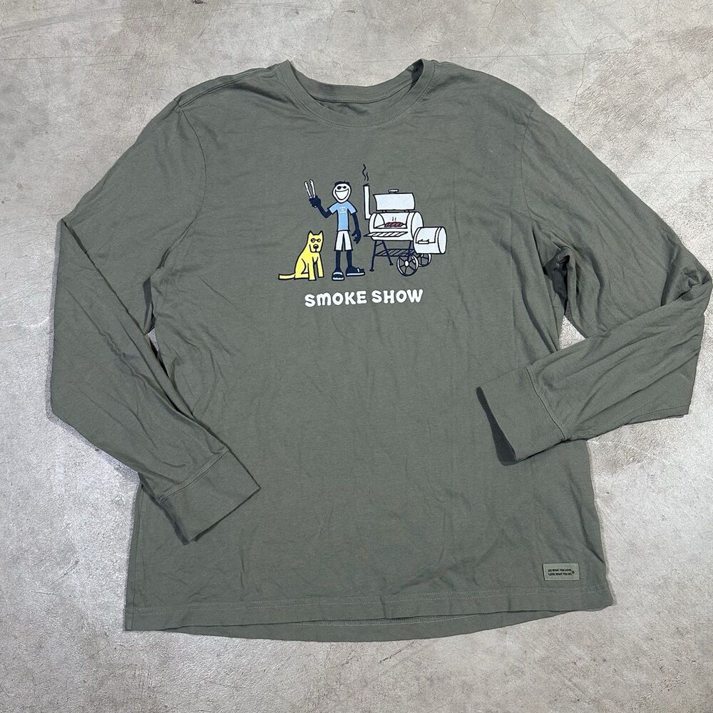 Life is Good. Men's Jake and Rocket Smoke Show LS Crusher-LITE Tee, Moss Green